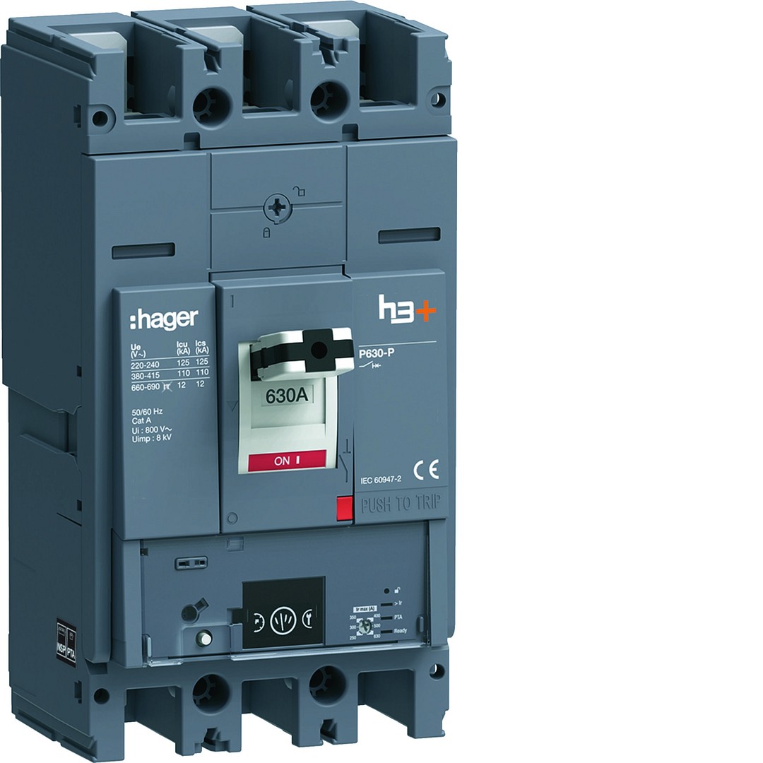 Kompaktikatkaisija h3+ p630 mittaust. Energy-suojareleellä 3-napainen 630A 110kA