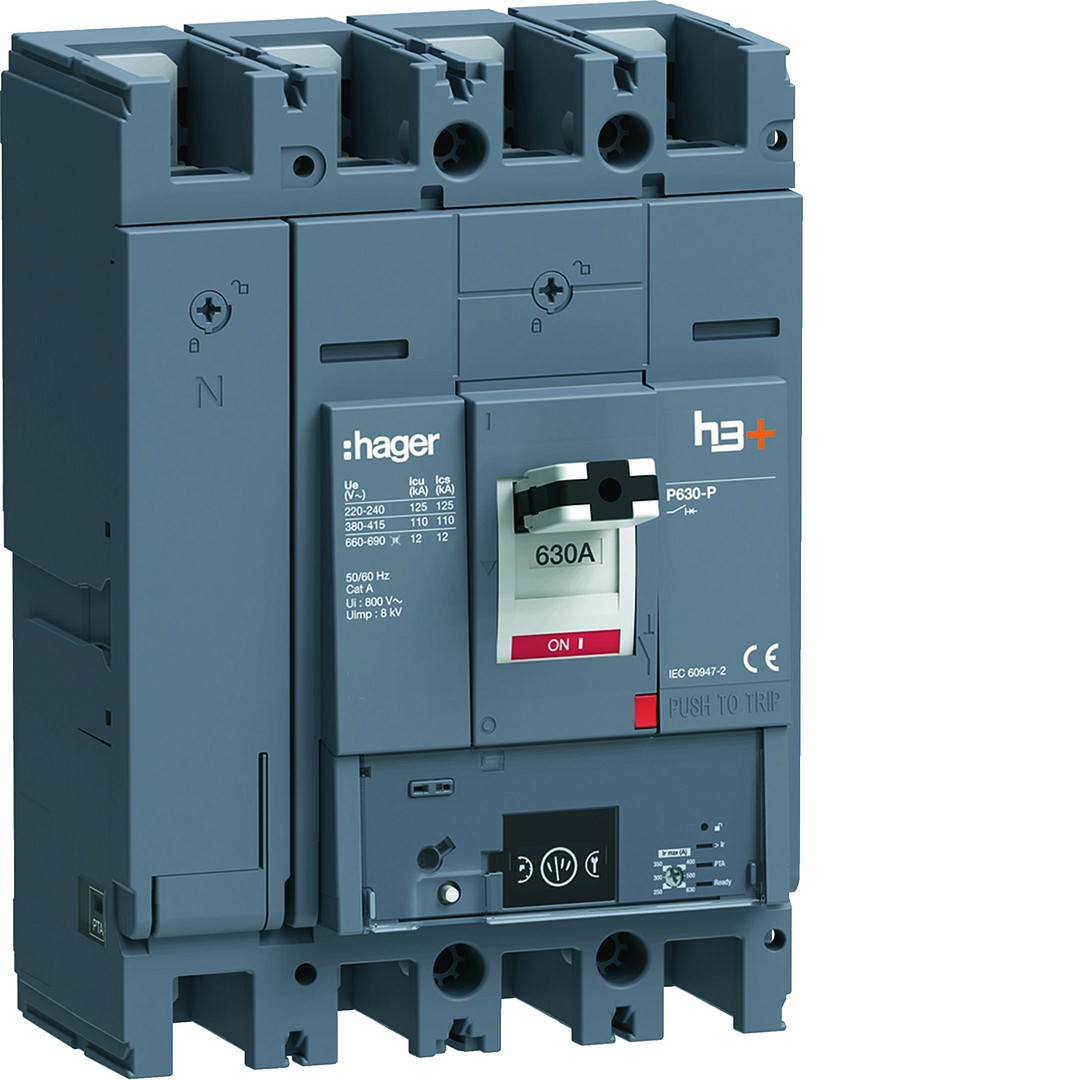 Kompaktikatkaisija h3+ p630 mittaust. Energy-suojareleellä 4-napainen 630A 110kA