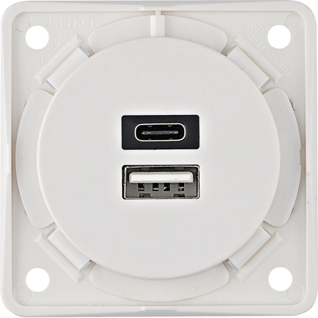USB-latauspistorasia 230 V, 2-osainen, 3A, A+C, Integro, puhtaanvalkoinen matta