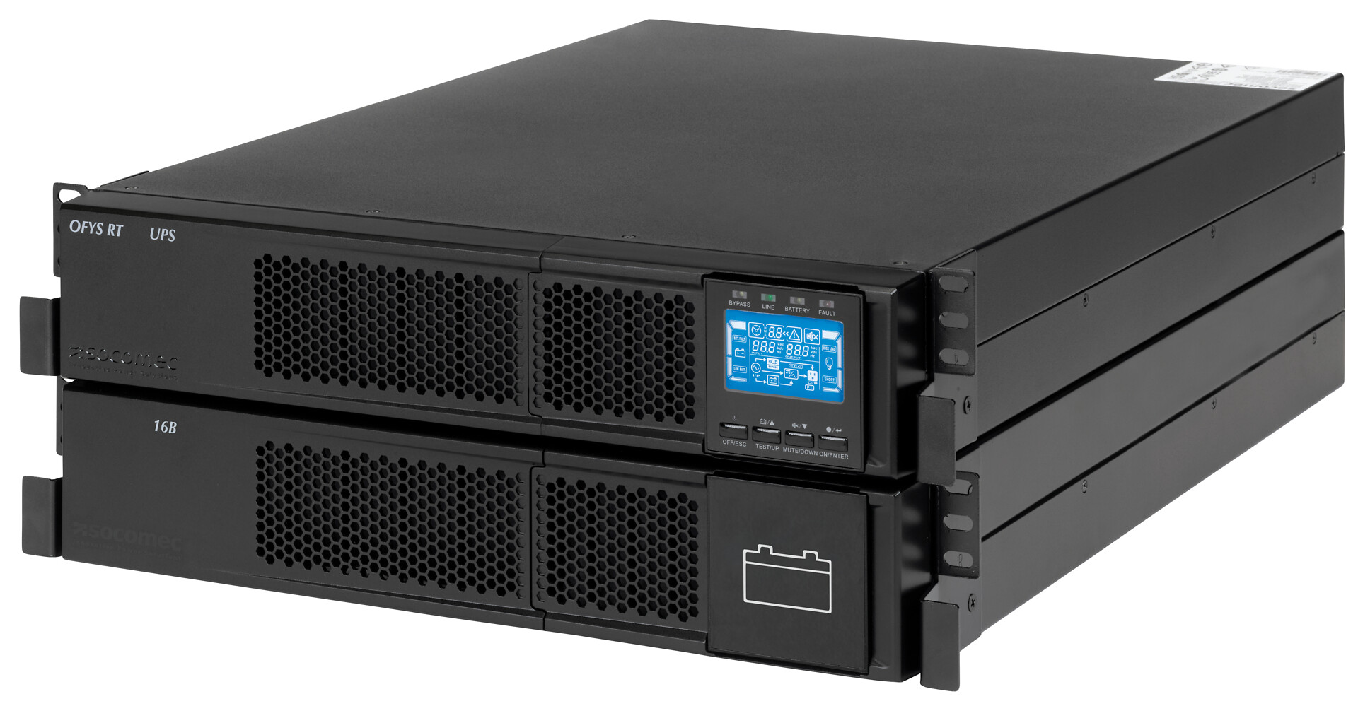 UPS online OFYS RT varakäyntiaika 5min @ 4,8 kW syöttö/ ulos 230 VAC räkki/torni