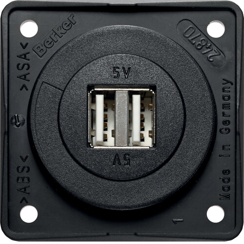 USB-latauspistorasia 8-34V, 2-kan., 2.5A, tyyppi A, Integro, musta matta