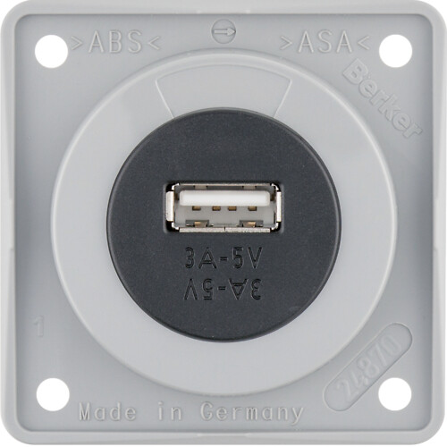 USB-latauspistorasia 8-34V, 1-kan., 3A, tyyppi A, Integro, harmaa kiiltävä