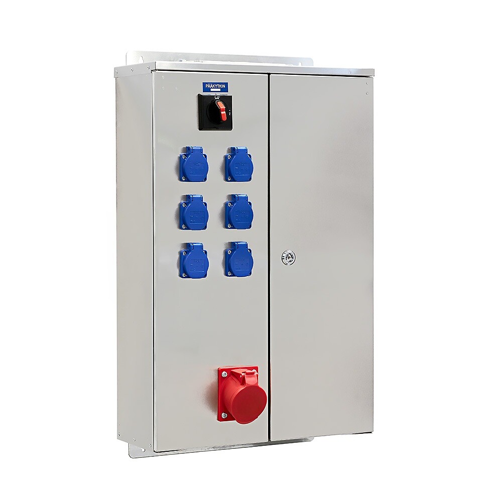 Pistorasiakeskus IP44 pinta In=63A, RST, voimavirta 1x16A, 6xSchuko