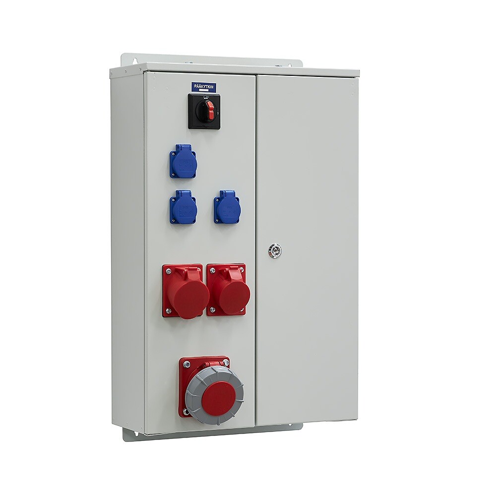 Pistorasiakeskus IP44 pinta In=125A, FE, voimavirta 1x63A+1x32A+1x16A, 3xSchuko