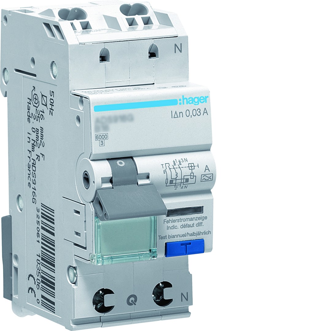 Vikavirtajohdonsuojakatkaisija 1L+N 6kA C-10A 30mA tyyppi A QuickConnect