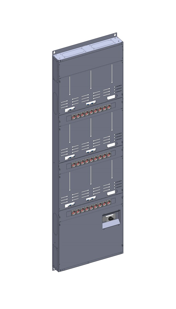 Monimittarikeskus IP20 In=125A, kahva 00, 9xM2 (3x25A), syöttö A, lähdöt Y