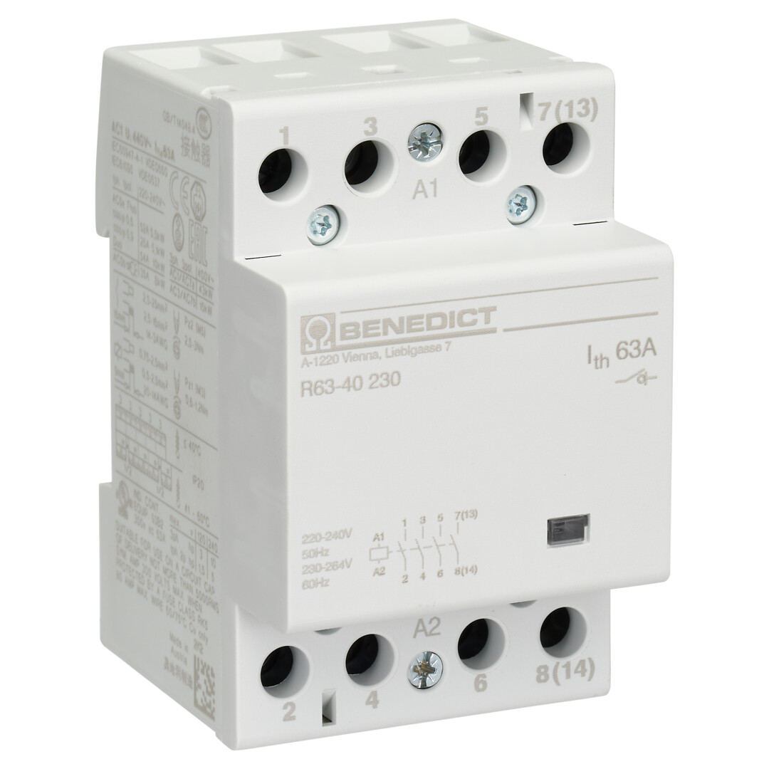 Kontaktori R63-40 4 sulkeutuvaa kosketinta kelajännite 230V 3mod