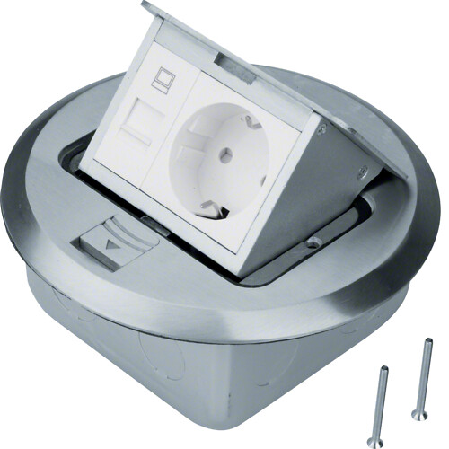 Lattiapistorasia pyöreä 1PR+1RJ45 Cat 6A, ruostumaton teräs