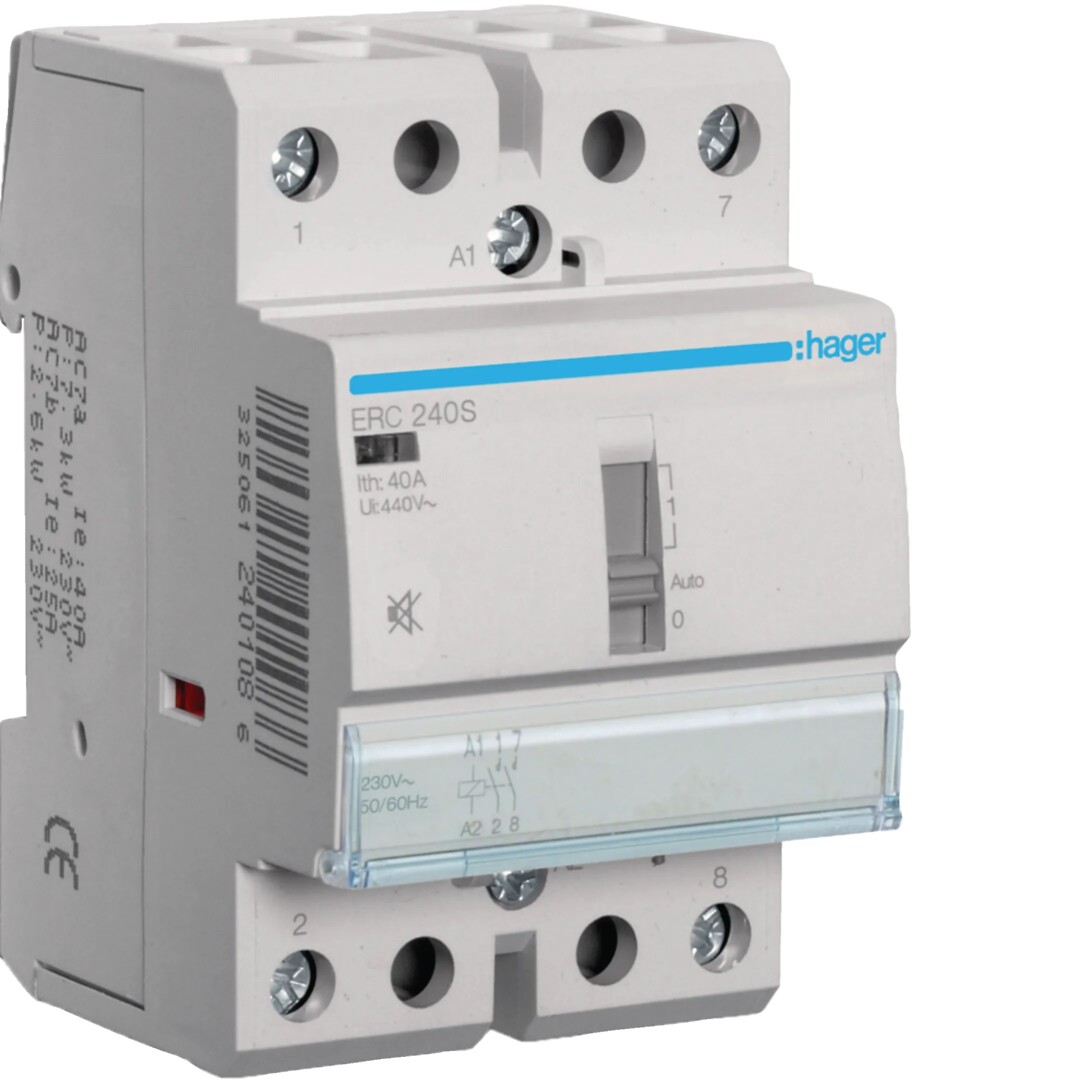Kontaktori hurinaton 2s 40A kela 230VAC, 3 moduulia, 1-A-0 kytkimellä