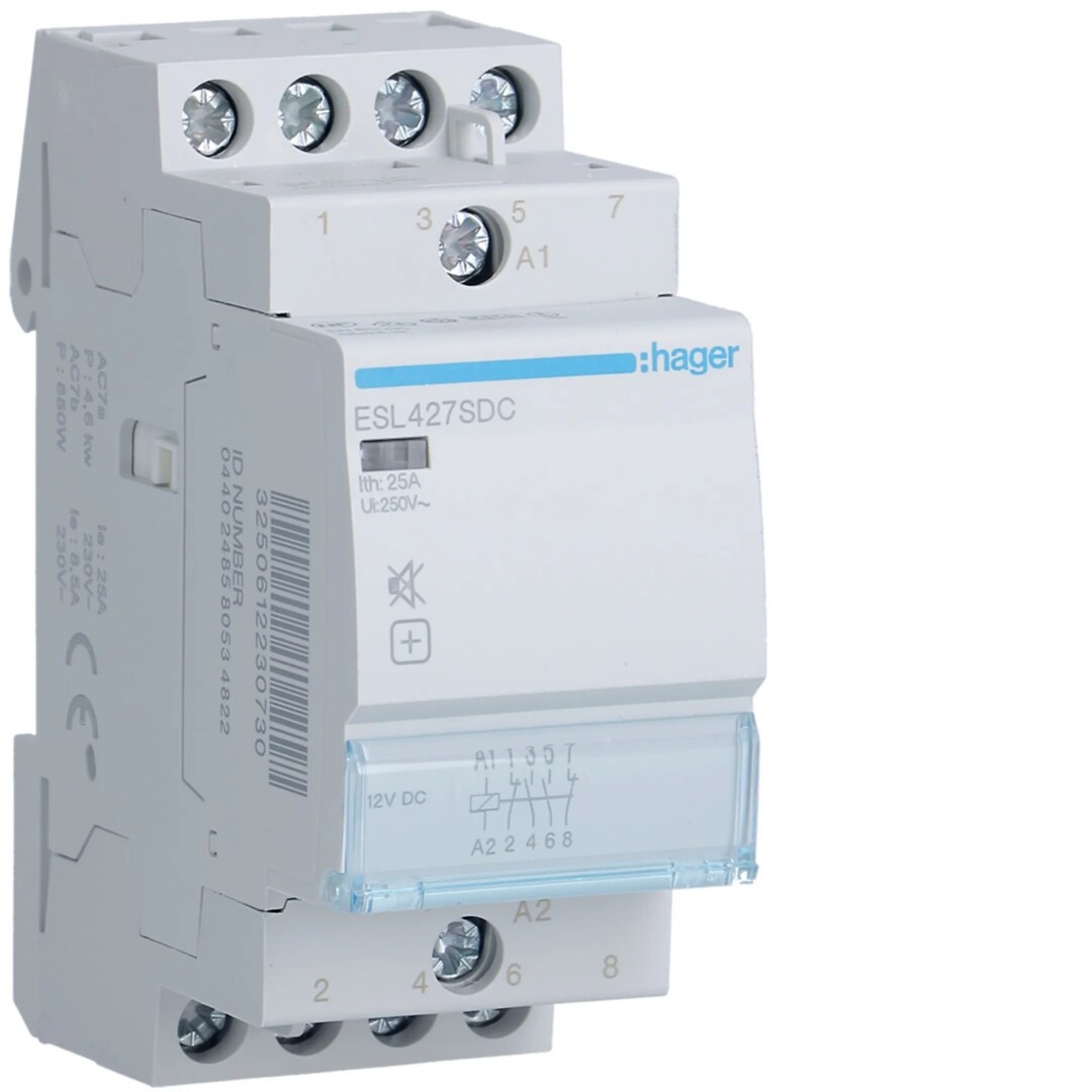 Kontaktori hurinaton 2s+2a 25A kela 12VDC, 2 moduulia