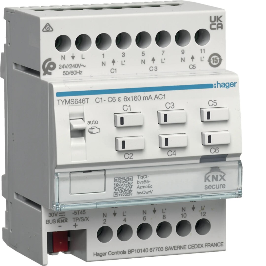 Lämmityslähtöyksikkö 6-kanavainen KNX Secure, 24/230V toimilaitteille, Triac