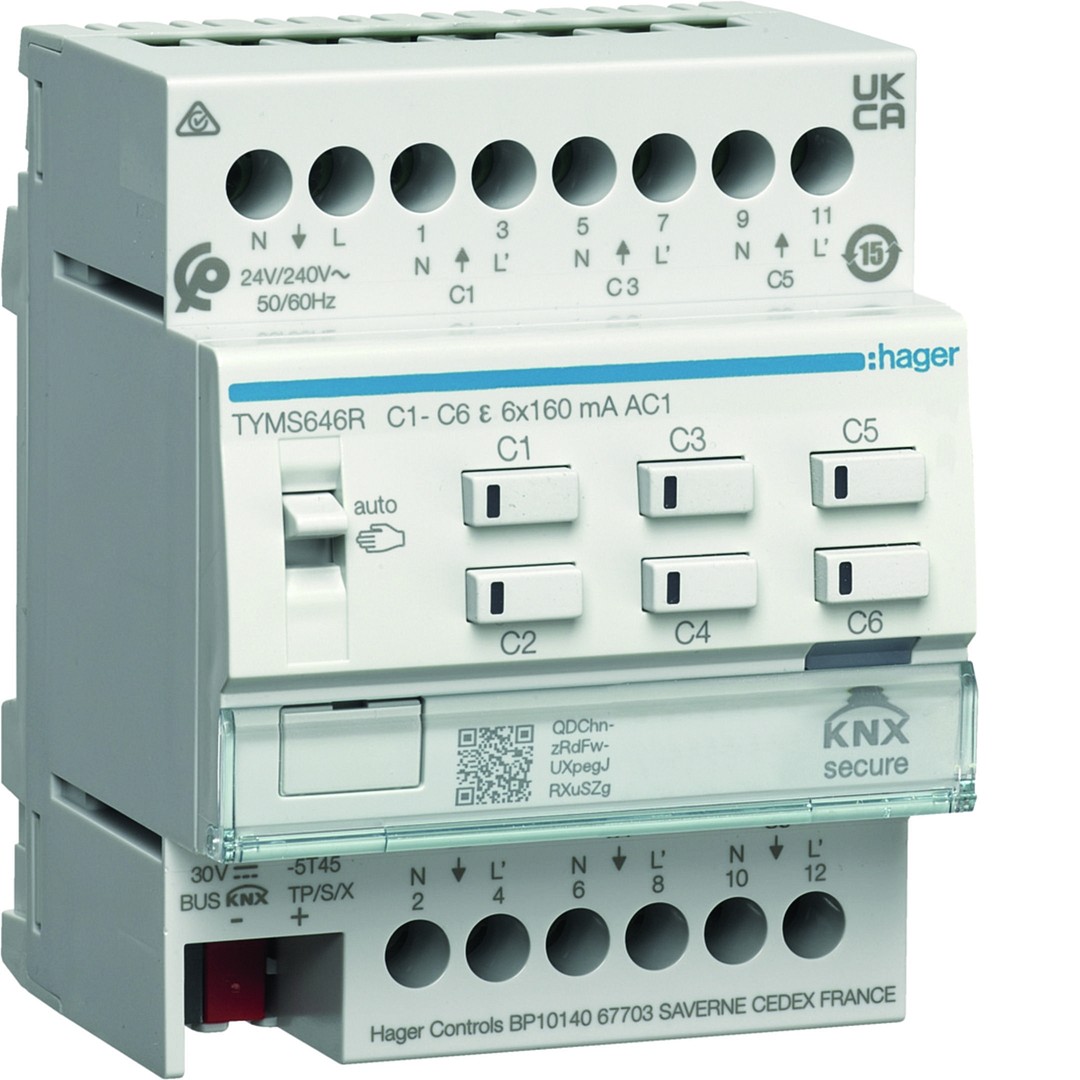 Lämmityslähtöyksikkö 6-kanavainen KNX Secure, säätimellä 24/230V toimil., Triac