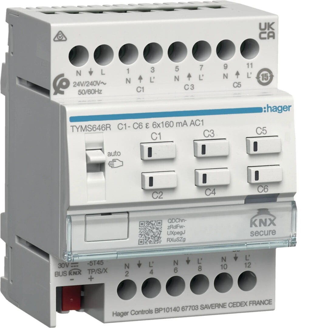 Lämmityslähtöyksikkö 6-kanavainen KNX Secure, säätimellä 24/230V toimil., Triac