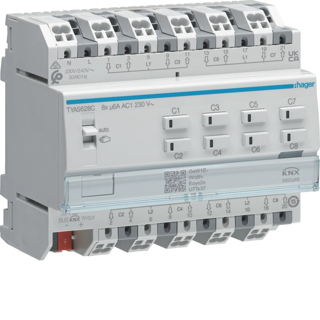 Säle-/rullaverholähtöyksikkö KNX 8-kanavainen 6A 230VAC, KNX Secure