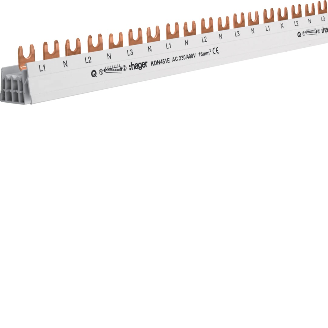 Virtakisko 4-napainen L1N+L2N+L3N 80A haarukka poikkipinta 16mm² 56 moduulia
