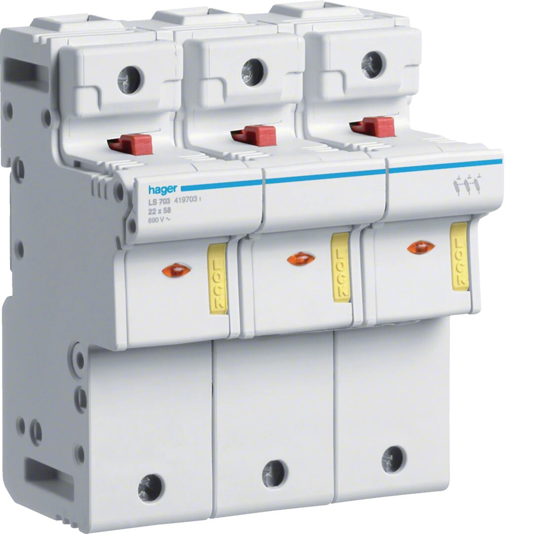 Putkisulakealusta 3-napainen 125A 22×58 mm, 4.5 moduulia, 690VAC