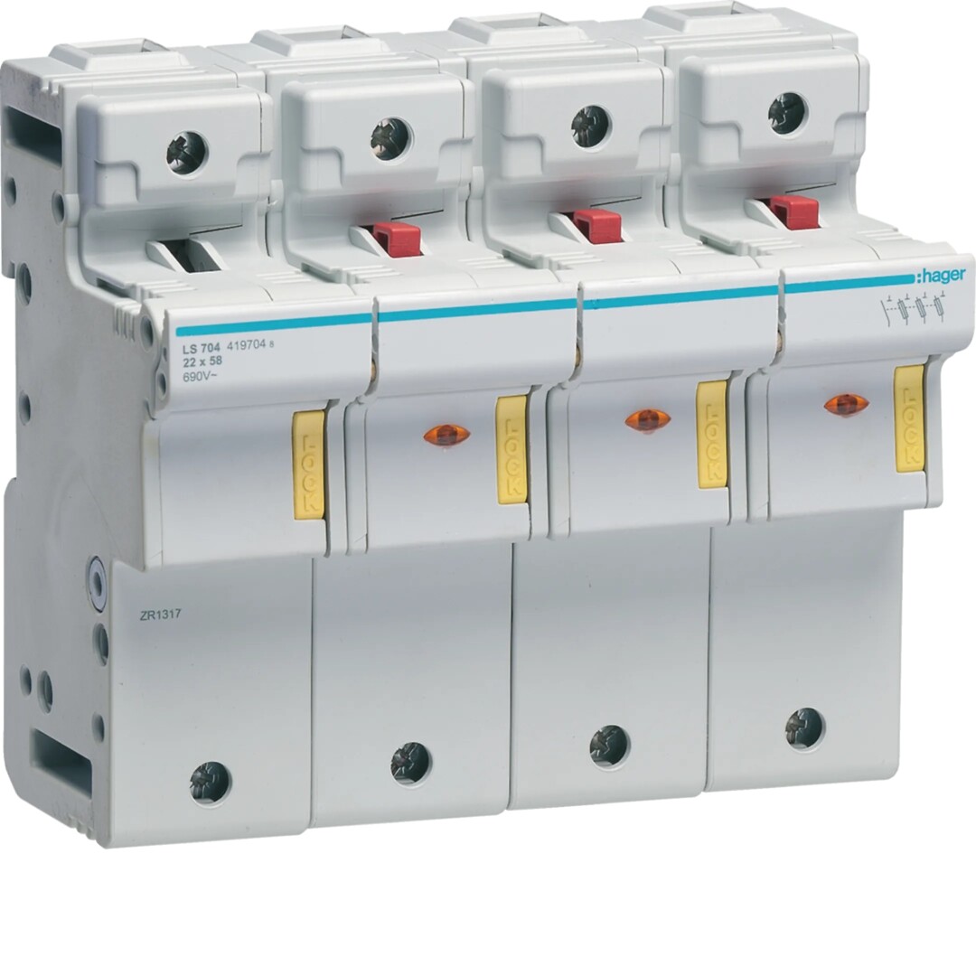 Putkisulakealusta 3L suojattu + N 125A 22×58 mm, 6 moduulia, 690VAC