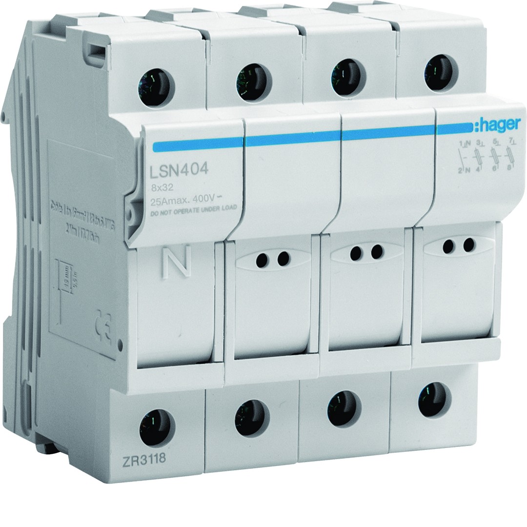 Putkisulakealusta 3L suojattu + N 8.5×31.5 mm, 4 moduulia, 400VAC
