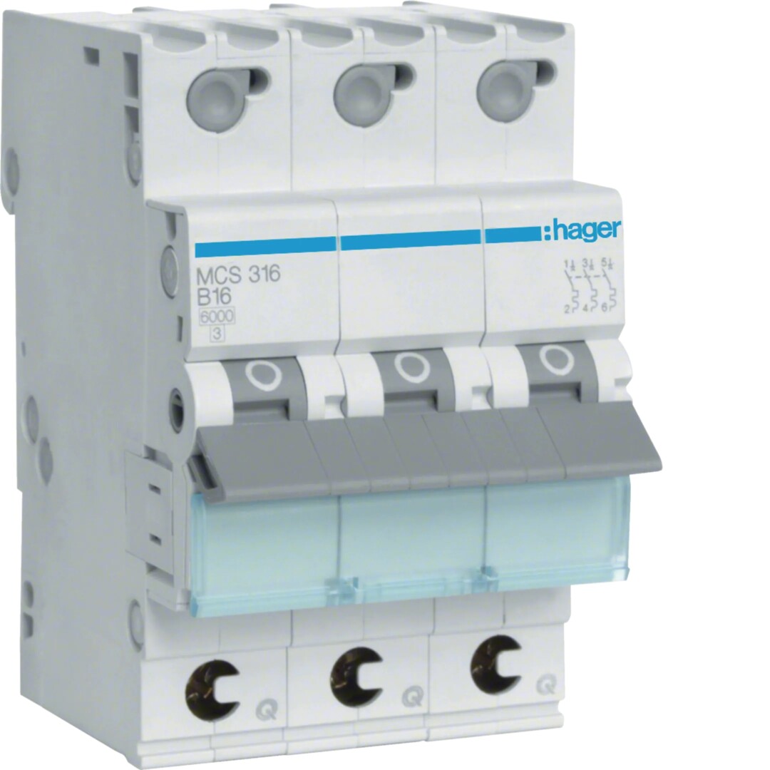 Johdonsuojakatkaisija 3-napainen 6kA C-käyrä 16A QuickConnect 3 moduulia