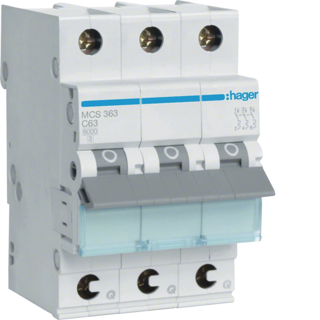 Johdonsuojakatkaisija 3-napainen 6kA C-käyrä 63A QuickConnect 3 moduulia