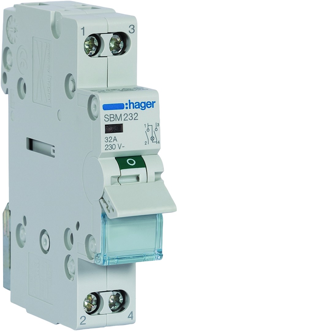 Kytkin 0-1 2-napainen 32A 230VAC LED-merkkivalolla napojen 1 ja 4 välillä