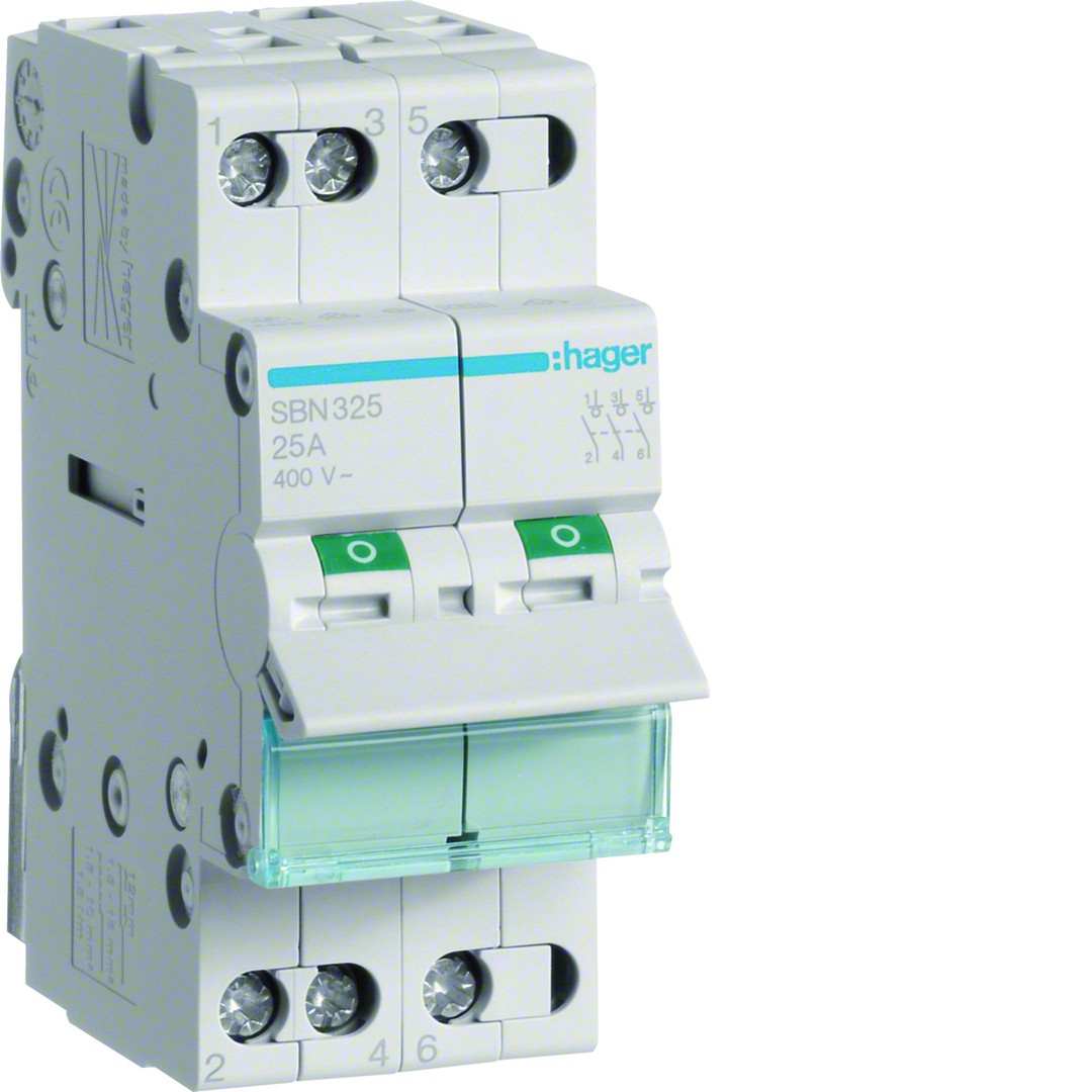 Kytkin 25A 3 sulkeutuvaa kosketinta 400V AC 2 moduulia