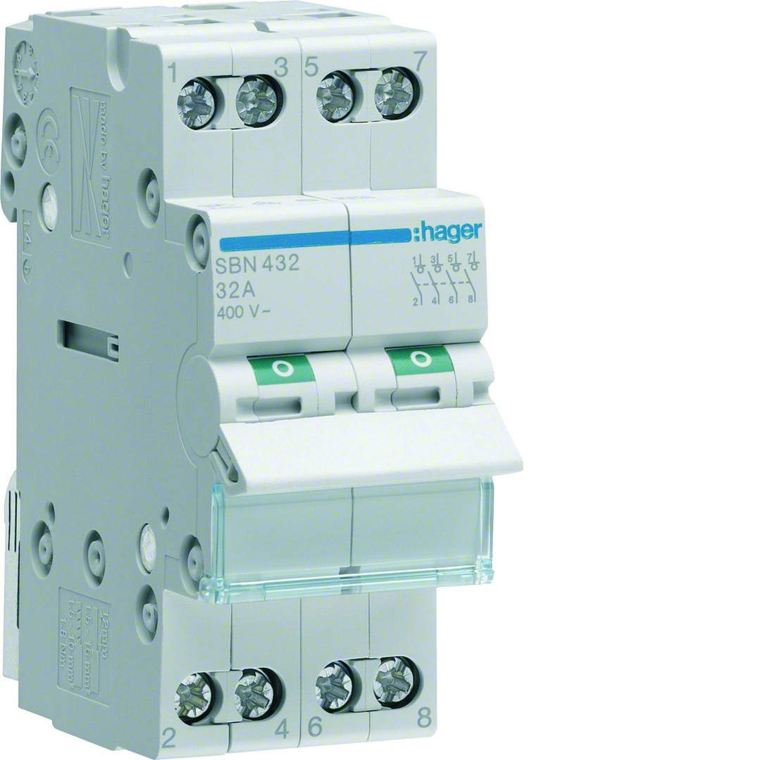 Kytkin 32A 4 sulkeutuvaa kosketinta 400V AC 2 moduulia