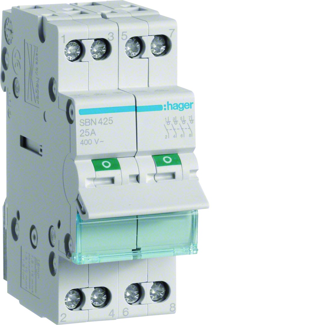 Kytkin 25A 4 sulkeutuvaa kosketinta 400V AC 2 moduulia