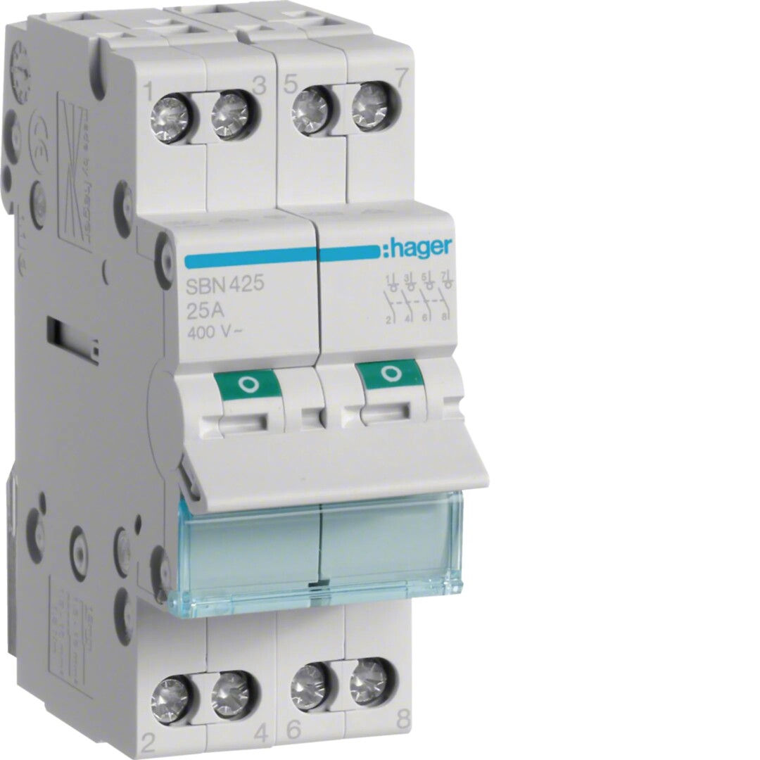 Kytkin 25A 4 sulkeutuvaa kosketinta 400V AC 2 moduulia