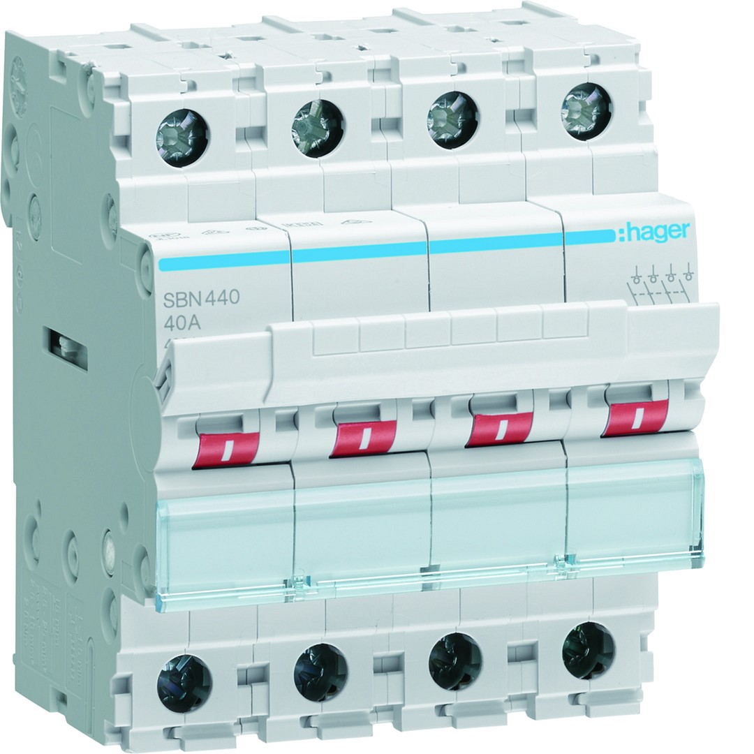 Kytkin 40A 4 sulkeutuvaa kosketinta 400V AC 4 moduulia