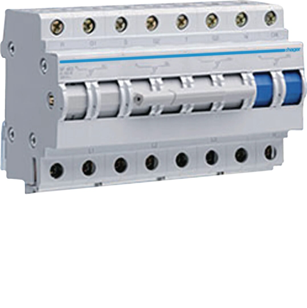 Vaihtokytkin 1-0-2 4-napainen 63A 400VAC 8 moduulia