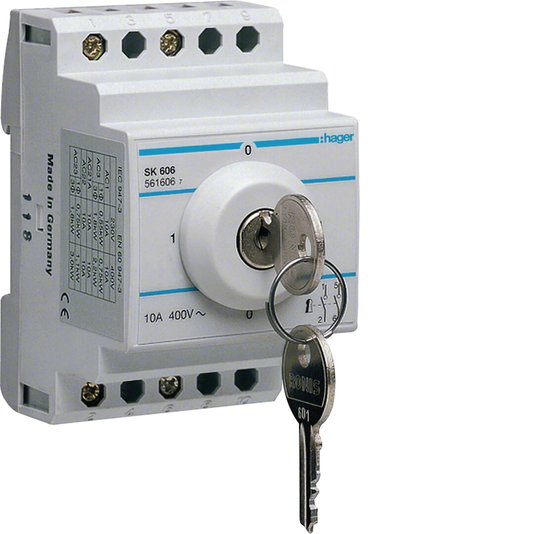 Avainkytkin 0-1 2-napainen 10A 400VAC, 3 moduulia