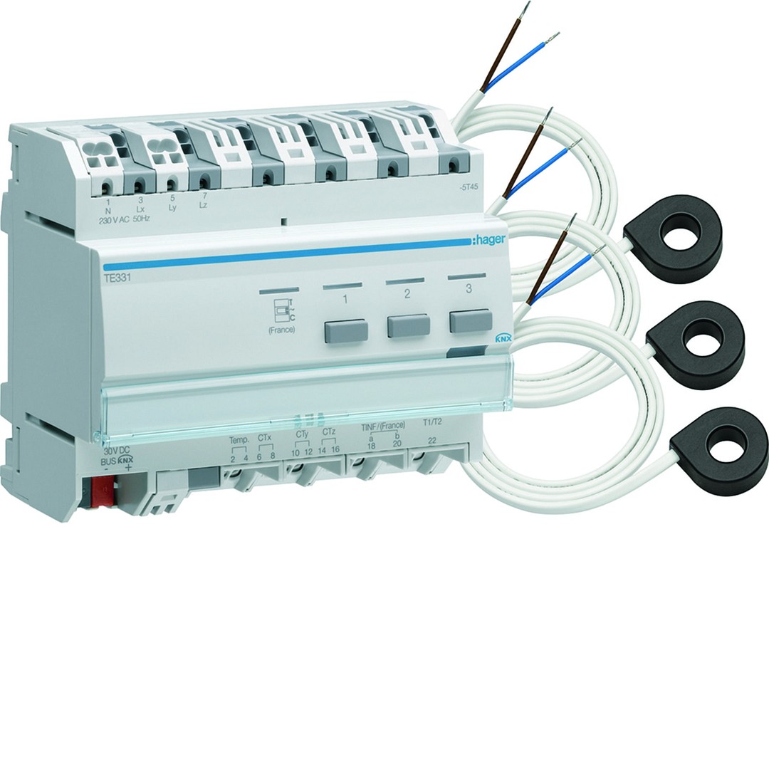 Energiamittari KNX 3 virtapiirille 3:lla muuntajalla