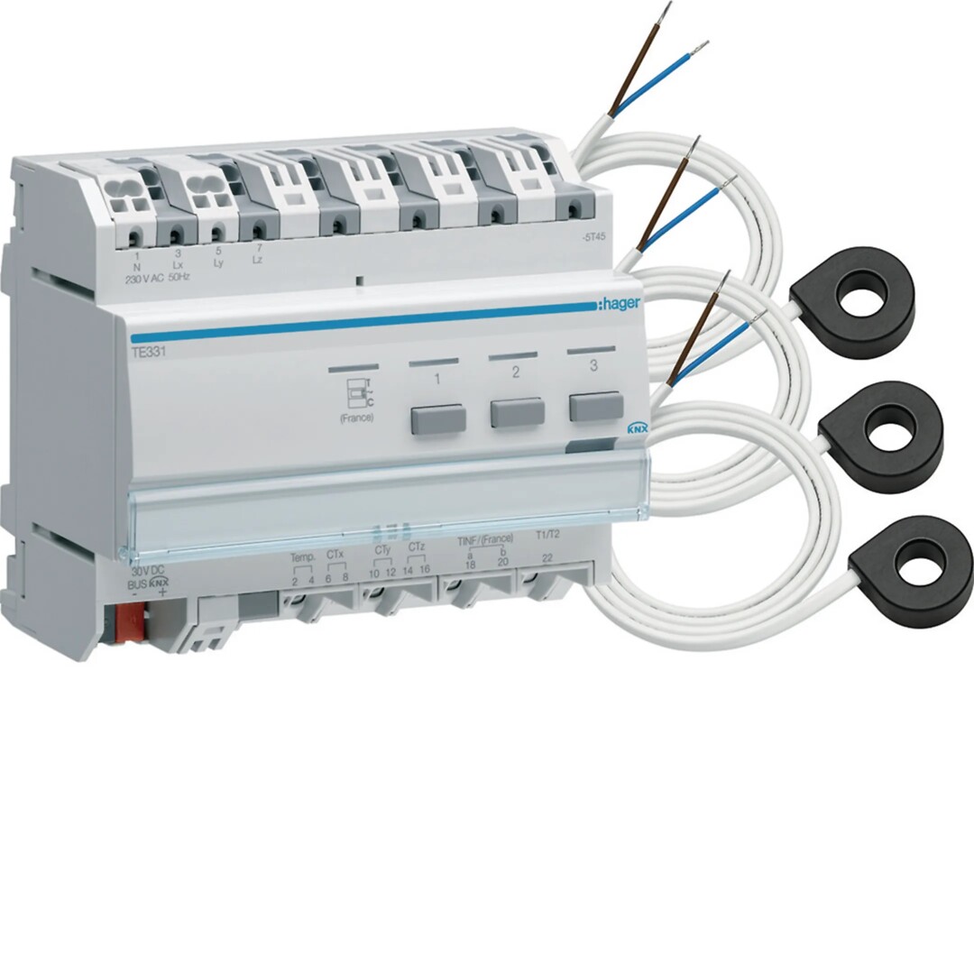 Energiamittari KNX 3 virtapiirille 3:lla muuntajalla