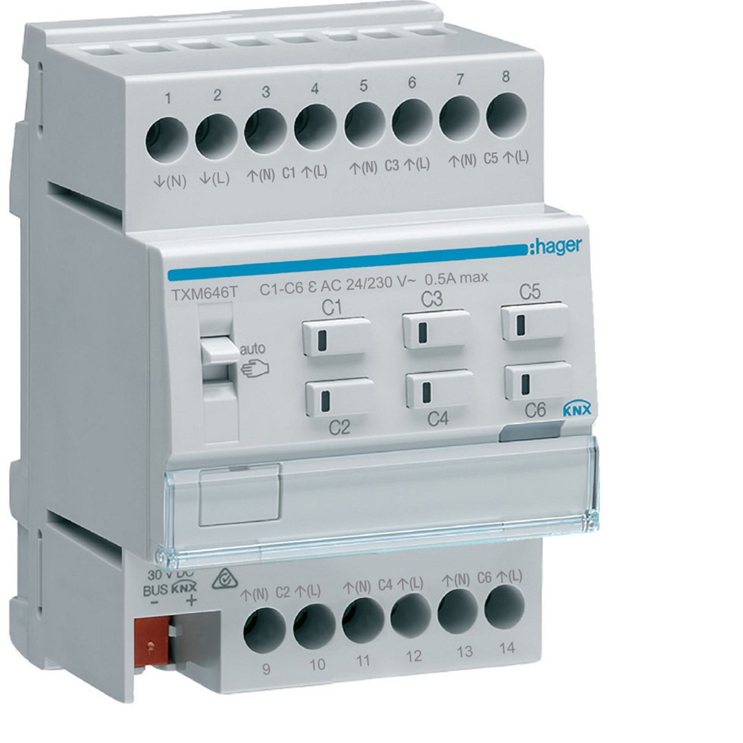 Lämmityslähtöyksikkö 6-kanavainen KNX easy, 24/230V toimilaitteille, Triac