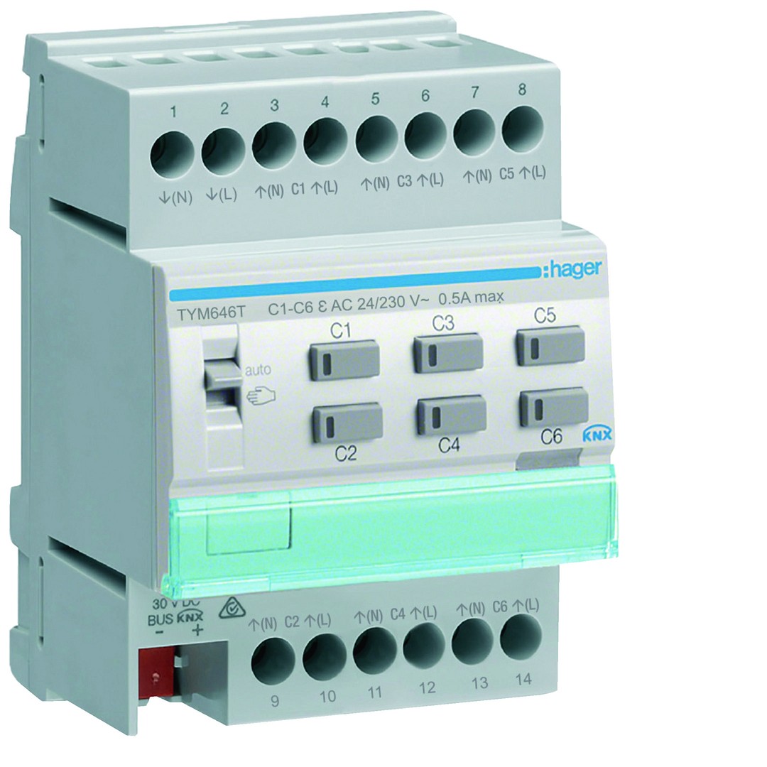 Lämmityslähtöyksikkö 6-kanavainen KNX, 24/230V toimilaitteille, Triac