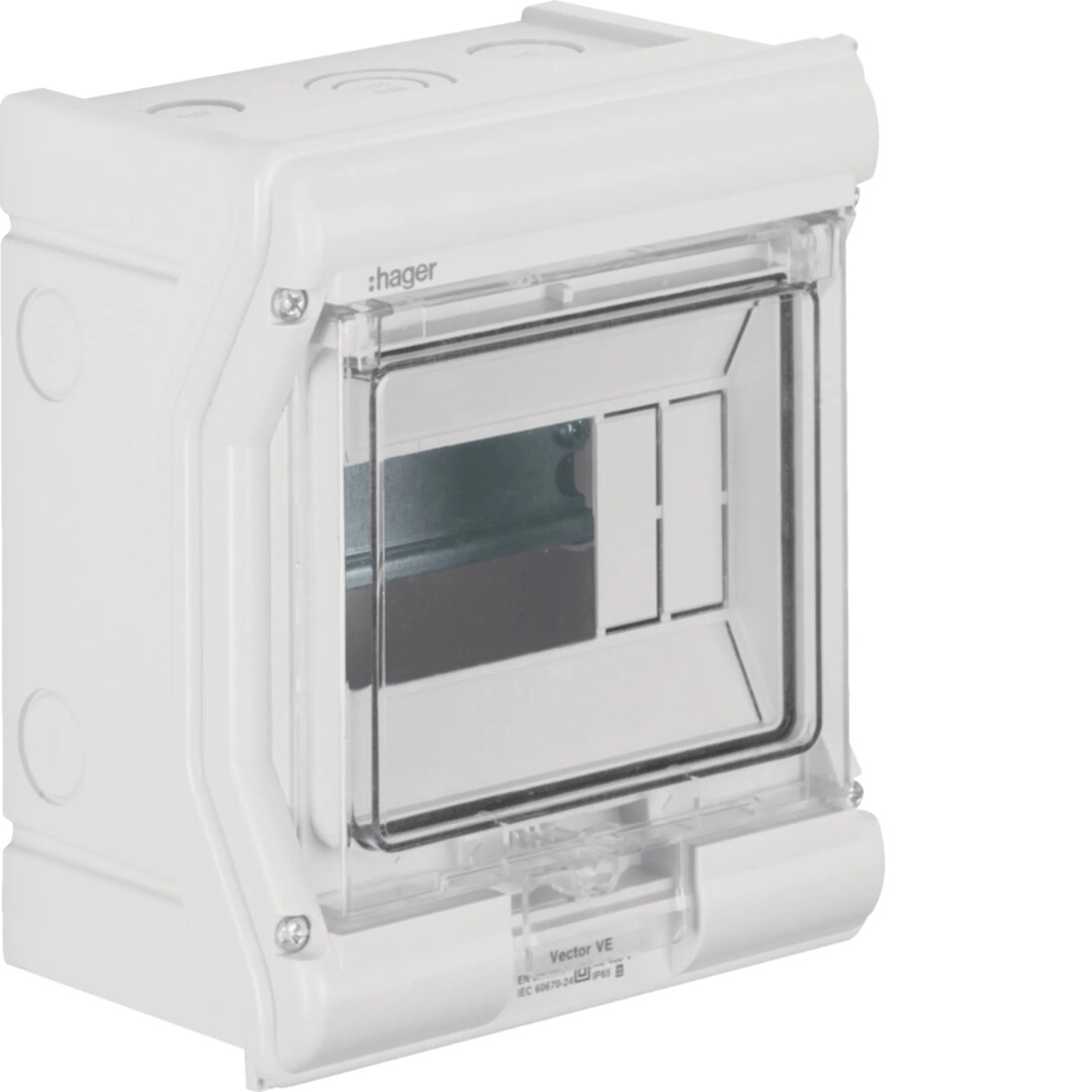 Moduulikotelo pinta-asennus Vector 1×4/6 moduulia PC-UV IP54, metr. läpil.aih.