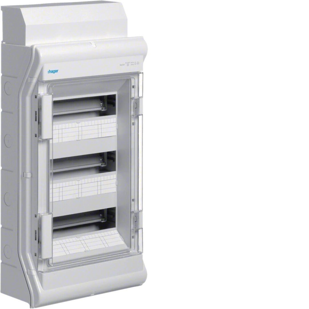 Moduulikotelo pinta-asennus Vector 3×12 moduulia PS/PC IP54, multil./kaapelisuoj.
